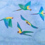 Parrots, 2018 - natural pigment on hand dyed paper